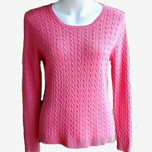 Whitney Tremaine Pink Cable Knit 100% Cashmere Crewneck Sweater Size Large